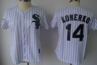 Chicago White Sox #14 Konerko White With Black Pinstripe Womens Jersey 