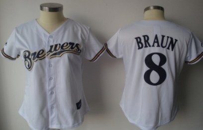 Milwaukee Brewers #8 Braun White Womens Jersey 