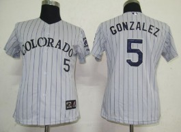 Colorado Rockies #5 Gonzalez Gray With Purple Pinstripe Womens Jersey 