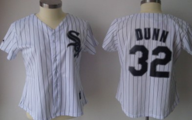 Chicago White Sox #32 Dunn White With Black Pinstripe Womens Jersey 