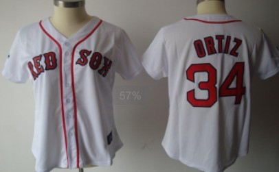 Boston Red Sox #34 Ortiz White With Red Womens Jersey