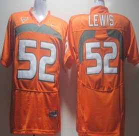 Miami Hurricanes #52 Lewis Orange Jersey 