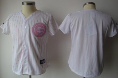 Chicago Cubs Blank White With Pink Pinstripe Womens Jersey