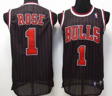 Chicago Bulls #1 Derrick Rose Black Pinstripe Swingman Jersey 