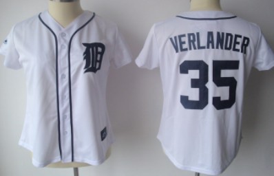 Detroit Tigers #35 Verlander White With Black Womens Jersey 