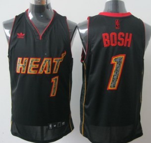 Miami Heats #1 Chris Bosh All Black With Orange Fashion Jersey