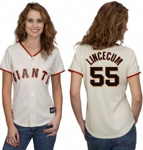 San Francisco Giants #55 Lincecum Cream With Black Womens Jersey