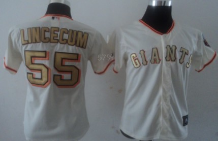 San Francisco Giants #55 Lincecum Cream With Gold Womens Jersey