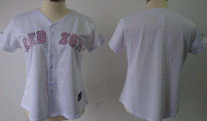 Boston Red Sox Blank White With Pink Womens Jersey 