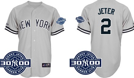 New York Yankees #2 Derek Jeter Gray 3000 Hits Patch Jersey