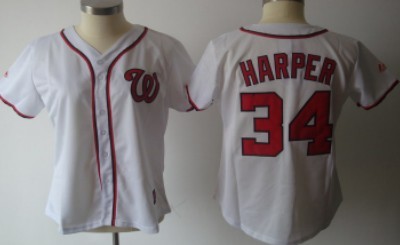 Washington Nationals #34 Harper White With Red Womens Jersey