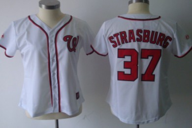 Washington Nationals #37 Strasburg White With Red Womens Jersey