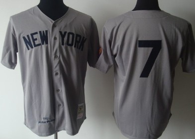 New York Yankees #7 Mickey Mantle 1951 Gray Wool Throwback Jersey 