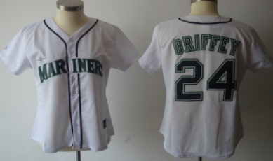 Seattle Mariners #24 Ken Griffey White With Green Womens Jersey 