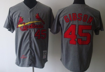 St. Louis Cardinals #45 Bob Gibson 1967 Gray Wool Throwback Jersey 