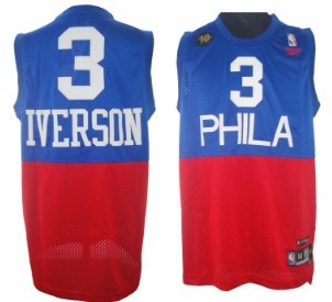 Philadelphia 76ers #3 Allen Iverson Blue With Red 10TH Swingman Jersey 