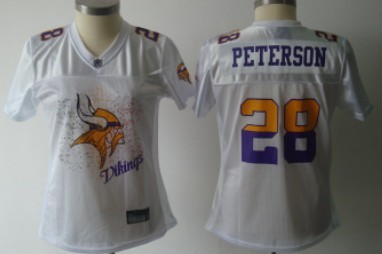 Minnesota Vikings #28 Adrian Peterson White Fem Fan Womens Jersey 