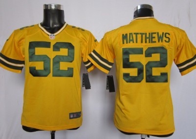 Nike Green Bay Packers #52 Clay Matthews Yellow Game Kids Jersey 