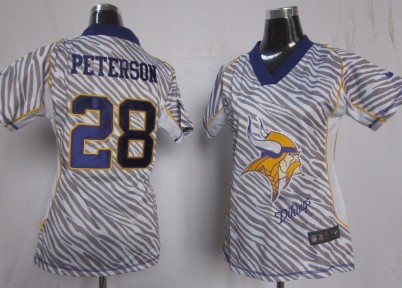 Nike Minnesota Vikings #28 Adrian Peterson 2012 Womens Zebra Fashion Jersey