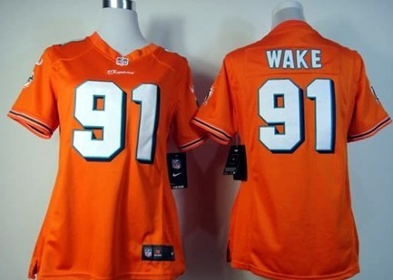 Nike Miami Dolphins #91 Cameron Wake Orange Game Womens Jersey 