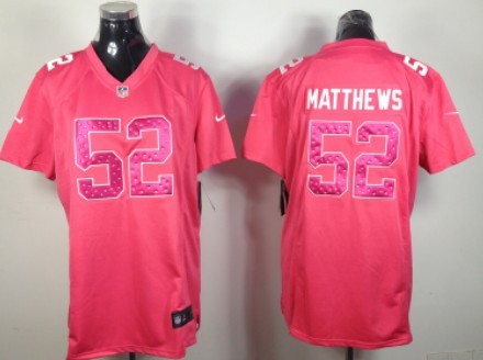 Nike Green Bay Packers #52 Clay Matthews Pink Sweetheart Diamond Womens Jersey 