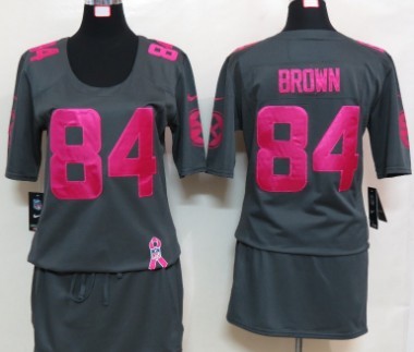 Nike Pittsburgh Steelers #84 Antonio Brown Breast Cancer Awareness Gray Womens Jersey 