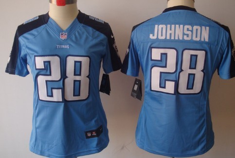 Nike Tennessee Titans #28 Chris Johnson Light Blue Limited Womens Jersey 