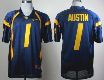 West Virginia Mountaineers #1 Tavon Austin Navy Blue Jersey