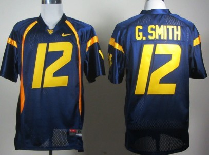 West Virginia Mountaineers #12 Geno Smith Navy Blue Jersey