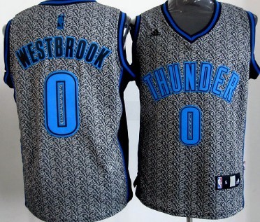 Oklahoma City Thunder #0 Russell Westbrook Gray Static Fashion Jersey 