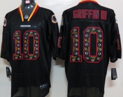 Nike Washington Redskins #10 Robert Griffin III Lights Out Black Ornamented Elite Jersey 