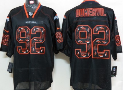 Nike Denver Broncos #92 Elvis Dumervil Lights Out Black Ornamented Elite Jersey 