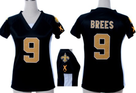 Nike New Orleans Saints #9 Drew Brees 2012 Black Womens Draft Him II Top Jersey