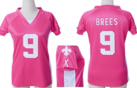 Nike New Orleans Saints #9 Drew Brees 2012 Pink Womens Draft Him II Top Jersey