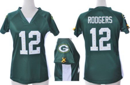 Nike Green Bay Packers #12 Aaron Rodgers 2012 Green Womens Draft Him II Top Jersey