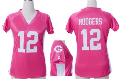 Nike Green Bay Packers #12 Aaron Rodgers 2012 Pink Womens Draft Him II Top Jersey