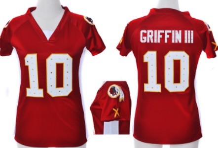 Nike Washington Redskins #10 Robert Griffin III 2012 Red Womens Draft Him II Top Jersey 