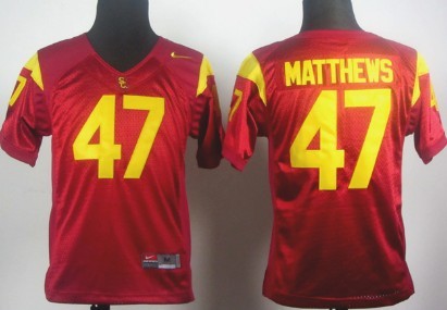 USC Trojans #47 Clay Matthews Red Kids Jersey 