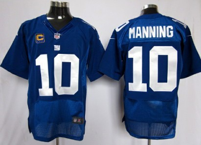 Nike New York Giants #10 Eli Manning Blue C Patch Elite Jersey