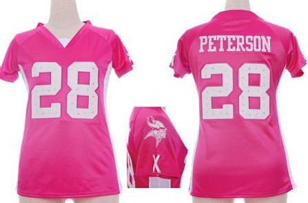 Nike Minnesota Vikings #28 Adrian Peterson 2012 Pink Womens Draft Him II Top Jersey 