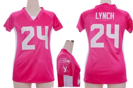 Nike Seattle Seahawks #24 Marshawn Lynch 2012 Pink Womens Draft Him II Top Jersey