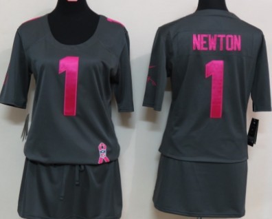 Nike Carolina Panthers #1 Cam Newton Breast Cancer Awareness Gray Womens Jersey 