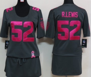 Nike Baltimore Ravens #52 Ray Lewis Breast Cancer Awareness Gray Womens Jersey 