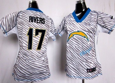 Nike San Diego Chargers #17 Philip Rivers 2012 Womens Zebra Fashion Jersey 