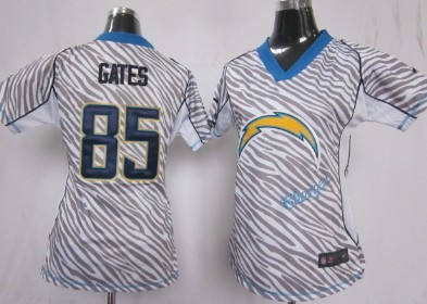 Nike San Diego Chargers #85 Antonio Gates 2012 Womens Zebra Fashion Jersey 