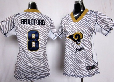 Nike St. Louis Rams #8 Sam Bradford 2012 Womens Zebra Fashion Jersey 