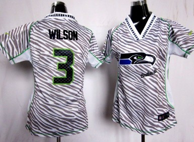 Nike Seattle Seahawks #3 Russell Wilson 2012 Womens Zebra Fashion Jersey 