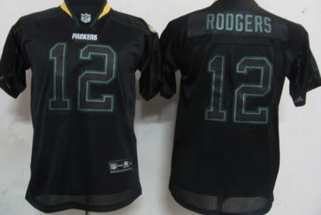 Nike Green Bay Packers #12 Aaron Rodgers Lights Out Black Kids Jersey 