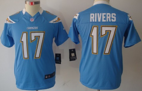 Nike San Diego Chargers #17 Philip Rivers Light Blue Limited Kids Jersey 