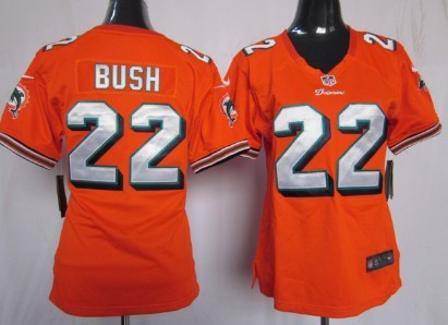 Nike Miami Dolphins #22 Reggie Bush Orange Game Womens Jersey 